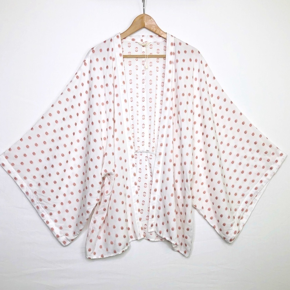 Sim & Sam White with rose, gold, embroidered polkadot, open closure kimo…
